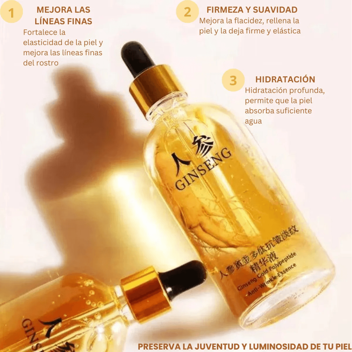 Lumini Ginseng - Sérum Anti-Edad con Ginseng Dorado, Ácido Hialurónico, Polipéptidos y Niacinamida